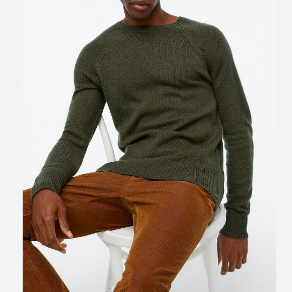Large J. Crew Men's Green/Gray Pullover Sweater Crew Neck 100% Cotton